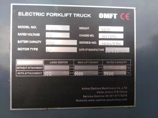 4255mm Min. Width 3.5ton 4 Wheel Electric Forklift with 5.5m Mast Triplex and Free Lift