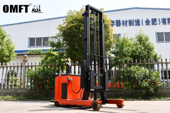 Steel PU Warehouse Equipment Battery Reach Truck with Stand Drive and Auto Electrico